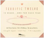 Rose Gold Lucky Feather 12 Year Old Girl Gifts | 12th Birthday Bracelet 14K Gold, Silver, Rose Gold Dipped Beads on Adjustable Cord | Birthday Gift 12 Year Old Girl | Birthday Gift Card For Girls | Trendy Gifts