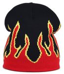 IHAUIUE Y2K Knitted Beanie Hat Gothic Graphic Skull Cap Halloween Pattern Winter Hats for Women, Men, Red Fire Black Hat