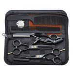 Purple Dragon Black Hairdressing Scissors Set 5.5 Inch Hair Cutting & Thinning Scissors Kit for Men Women Kids Home Salon Barber