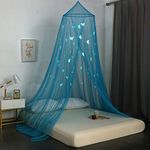 OctoRose Butterfly TealBlue Glow in The Dark Bed Canopy Hanging Curtain Drapes Netting Fits Crib to Calking. 23" Diameter on top, 98" Hight, 472" Bottom Circumference