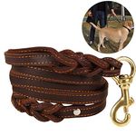 JYHY Leather Dog Leash with Double Handle - 6 ft LONG & 5/8" WIDE Braided Genuine Leather Dog Leash/Heavy Duty Leash for Large Medium Small Dogs Training & Walking