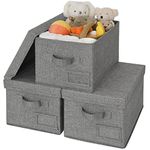 GRANNY SAYS Fabric Bins with Lids, Pack of 3 Storage Baskets for Closet Organization, Rangement Garde Robe Decorative Storage Containers with Label Holder, Shelf Bins for Organizing Clothes, Dark Grey