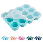 Baby Food Storage Container 9 Cups Silicone Baby Food Freezer Food Grade Silicone Perfect Food Container for Homemade ice Cube Tray with lid Baby Food Fruit Puree and Vegetables (Light Blue)