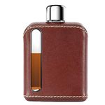 Ragproper Modern Glass Hip Flask - Durable Leather Covered Flask for Whiskey, Spirits, & Other Liquor - Ideal Glass Flask for Men & Women (Single Shot 100ml, Leather Dark Brown)