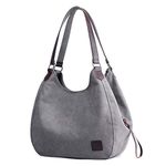 DOURR Women's Multi-pocket Shoulder Bag Fashion Cotton Canvas Handbag Tote Purse (Gray - Large Size)