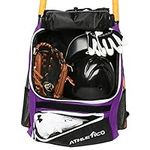 Athletico Baseball Bat Bag - Backpack for Baseball, T-Ball & Softball Equipment & Gear for Youth and Adults | Holds Bat, Helmet, Glove, & Shoes |Shoe Compartment & Fence Hook (Purple)
