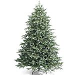 Goplus 7ft Artificial Christmas Tree, Unlit Hinged Xmas Spruce Tree w/ 1260 Mixed PE & PVC Branch Tips, Metal Stand, Wintry Indoor Decoration for Holiday Festival