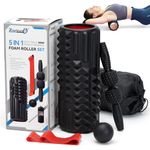 Zmarthumb 5 in 1 Foam Roller Set, Trigger Point Back Roller, Muscle Roller Stick, Massage Ball, Carrying Bag, Massage Roller, Resistance Band for Deep Tissue Massage (Black)