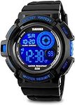 Skmei Mens Sport Running Watch, Digital Electronic 50M Waterproof Military Army Sports LED Wristwatch Water Resistant with Stopwatch Unique Dial 7 Color Changeable Backlight - Blue