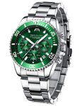 MEGALITH Mens Watches with Stainless Steel Waterproof Analog Quartz Fashion Business Chronograph Green Watch for Men, Auto Date