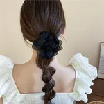 Flower Telephone Wire Hair Bands Bowknot Braided Phone Cord Straight Spiral Hair Tie for Women Girl Kids Black 3.74"