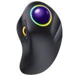 ProtoArc EM03 Wireless Bluetooth Trackball Mouse, Ergonomic RGB Rollerball Mouse Rechargeable Computer Laptop Mouse, 3 Device Connection&Index Finger Control, Compatible with iPad, Mac, Windows-Purple