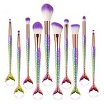 Mermaid Makeup Brush Set, 10Pcs Premium Synthetic Professional Makeup Brushes Foundation Angled Coutour brush Concealer Shader Eyeshadow Face Brushes(Colorful)