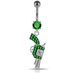 AZARIO London Dark Green Multi Crystal Stone Gun Dangling 925 Sterling Silver Belly Bar Piercing Jewellery