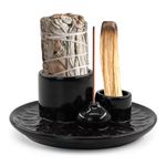 MrMrKura Ceramic Incense Holder for Sticks, 4-in-1 Incense Burner Holder Incense Stick Holder Ash Catcher Palo Santo Holder Sage Holder Candle Holder for Unique Home Decor/Meditation/Yoga (Black)