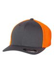 Flex fit Trucker Mesh Fitted Cap-2-Tone, Charcoal/Neon Orange, OS