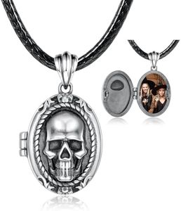 Skull Locket Necklace for Women - 925 Sterling Silver Gothic Skeleton Head Pendant that Holds Pictures Vintage Memorial Jewelry Halloween Gifts for Her, Silver, No Gemstone