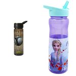 Polar Gear Football Water Tracker Bottle with Straw – Reusable Kids 600ml PP in Green & Black & Disney Frozen Water Bottle with Straw – Reusable Kids 600ml PP – in Purple