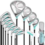 PGM Women's Left Handed Golf Club Set with 12pcs Clubs - 4 Woods(#1,3,5,4H), 7 Irons(#5,6,7,8,9,PW,SW), and 1 Putter - with Golf Stand Bag