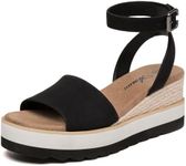 Athlefit Women's Platform Sandals Buckle Ankle Strap Open Toe Espadrille Wedge Black Sandals Size 11