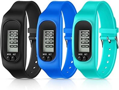 Silicone Fitness Tracker Watch 3 Pcs Walking Running Pedometer Calorie Burning and Step Counting Bracelet Steps Pedometer Watch for Walking Men Women Kids (Mint Green, Sky Blue, Black)