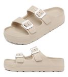 Women's Platform Sandals, Adjustable Buckle Flat Sandals, Comfort Slides with Arch Support, Women Summer Essential Beach Home and Street Casual Sandles, 1-4platform-double Buckle-apricot, 6 UK