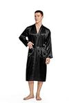 Elountik Men V Neck Satin Robe Kimono Long Bathrobe Lightweight Sleepwear Wedding Black