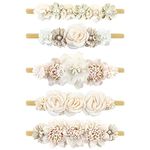 Cinaci 5 Pieces Super Stretchy Soft Baby Girl Nylon Flower Headbands Baptism Christening Floral Tiaras Crowns Hairbands Hair Accessories for Newborns Infants Toddlers Girls Kids