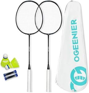 OGEENIER Badminton Rackets Set of 2, 2 Player Badminton Set for Outdoor Backyard Games, Includes 2 Nylon Birdies, 2 Replacement Grips Tape, 1 Carrying Bag