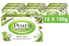 Pears Naturalé Soap Bar - Aloe Vera Detoxifying Bathing Bar with Pure Glycerin, Mild & Gentle Cleansing Formula for Daily Skin Radiance, Ideal for Hydrating Face, Body, and Hands - 100 g (Pack of 12)