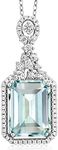 Gem Stone King 7.24 Cttw Sky Blue Simulated Aquamarine Necklace In 925 Sterling Silver | Emerald Cut 14X10MM Pendant Necklace For Women | With 18 Inch Silver Chain, Sterling Silver, Gemstone,