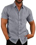 Jhsnjnr Men's Short Sleeve Button Up Tall Tops Cotton Linen Solid Vacation Beach Shirts