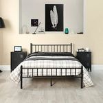 ReseeZac Small Double Bed Frame 4ft Metal Bed with Headboard, Metal Platform with High Storage Space,Black,120 x 190 cm