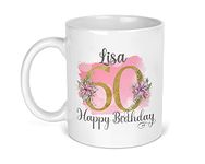 60th Birthday Gift for Women, Personalised Mug/Cup, Floral Design, Add Name, Birthday Gift for Mum, 1961