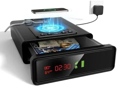 XDeer Biometric Smart Safe with Wireless Charging for Phone and Watch, 3 Quick Access with Bedside Drawer Safe,LED Light Digital Clock handgun safe