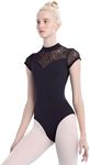 Black Dance Leotards Women Short Sleeve Open Back Ballet Clothes