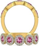 INSPEREZA NEW YORK 1.20 Cttw Round Pink Tourmaline and Halo Diamond Band in 14kt Yellow Gold, 7.25