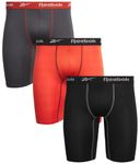 Reebok Men's Compression Long Length Performance Boxer Briefs (3 Pack), Grey/Orange/Black, Medium