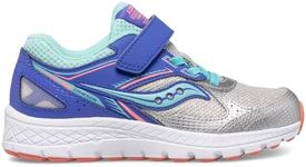 Saucony Cohesion 14 Alternative Closure JR Running Shoe, Silver/Periwinkle/Turq, 5 Wide US Unisex Little_Kid