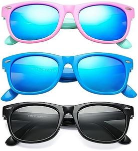 COASION Kids Polarized Sunglasses Set TPEE Rubber Flexible Shades for Girls Boys Age 3-9 Sunglasses 3 Pack (Rosepink/Blue Mirror + Blue/Blue Mirror + Bright Black/Grey)