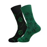 BALENZIA X Rick and Morty Quirky Cotton Crew/Mid- Calf Length socks for Men- Made with fine Cotton, Nylon and Elastane- Pack of 2 (Green, Black) (Free Size)