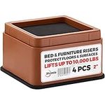 IPrimio Bed and Furniture Risers - 4 Pack Square Elevator up to 2" Per Riser and Lifts up to 10,000 LBs - Protect Floors and Surfaces - Durable ABS Plastic and Anti Slip Foam Grip - Stackable - Brown