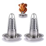 AMOZO Beer Can Chicken Roaster Stand - The New Stainless Steel Chicken Holder - Poultry roasters with flavouring Container.（2 Pack）