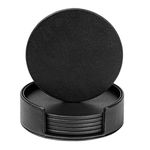 ORIJOYNA Drink Coasters Set of 6 Leather Coasters Spill Protection for Table Desk,Durable and Non Slip Leather Coaster Perfect for Common Size Glass Coffee Cup & Mug,4 Inches(Round Black)