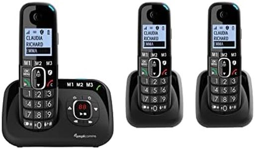 Amplicomms per Delta 3 Telefoni Cordless TRIO Amplificato per Anziani Suoneria 90dB Volume 35dB Segreteria Telefonica Call Blocco chiamate indesiderate Tasto Black List Vivavoce Tasti Grandi