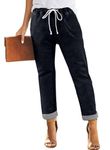 Sweezarmo Women's Denim Stretch Joggers Drawstring Elastic Waist Pull On Jeans with Side Pocket Black XX-Large