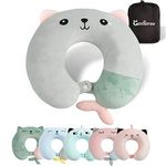 Travel Pillow - Soft Memory Foam Neck Pillow for Adults, Kids, Children, Convenient & Portable U Shaped Neck Pillows, Cute Animal Airplane pillow for Home, Office, Camping, Travelling, Sleeping (Grey)