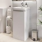 Affine Bathroom Cloakroom Vanity Unit Wash Basin Base Cabinet with Cupboard Free Standing Storage Unit White Gloss 400mm