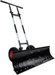 36in Wide Heavy Duty Steel Snow Shovel Pusher for Driveway w/ Pneumatic Wheels, Adjustable Handle, Angled Blade for Efficient Snow Removal, Back Saver Snow Plow with safety reflective tape - Black