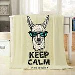 Mugod Cool Dog Throw Blanket Drawing The Head Lama with Glasses Guanaco and Letters Keep Calm and Be Polite Decorative Soft Warm Cozy Flannel Plush Throws Blankets for Bedding Sofa Couch 50 X 60 Inch